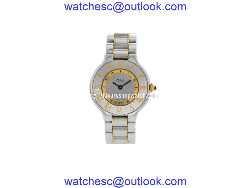 Cartier Must De 21 1340 Stainless Steel and 18K Yellow Gold 28mm Quartz Women Watch Cartier