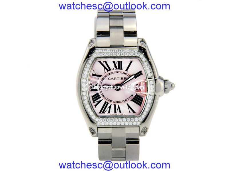 Cartier Roadster Stainless Steel with Pink Dial & Diamond Bezel 36.5mm Cartier