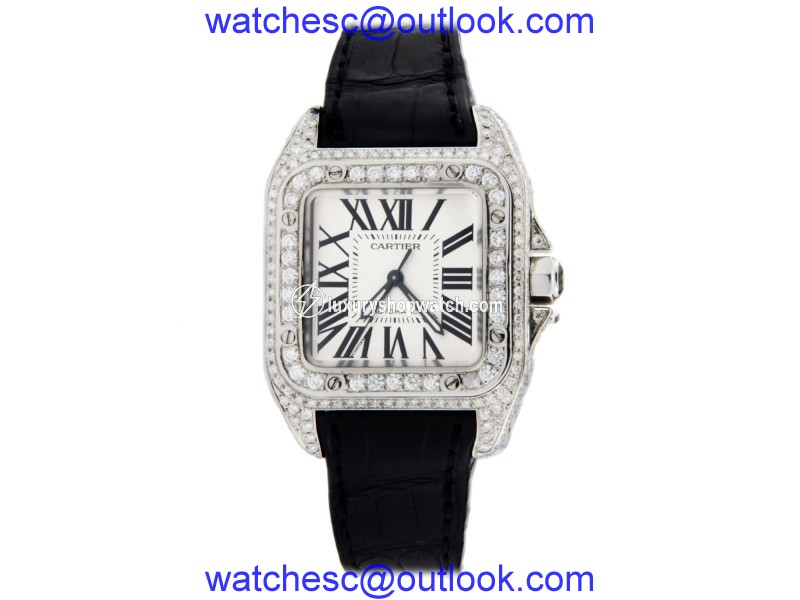 Cartier Santos 100 Medium-Size Stainless Steel with Diamonds 32mm Cartier