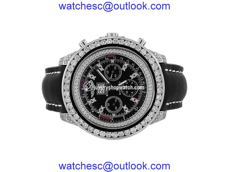 Breitling A4436412 Bentley 6.75 Automatic 14.50 ct Diamond Case Leather Strap Watch Breitling