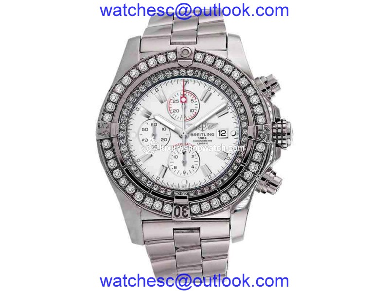Breitling A13370 Super Avenger White Face Diamond Bezel Watch Breitling