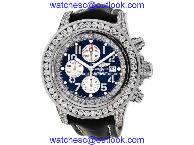 Breitling A13370 Super Avenger White 15ct Diamond Watch on Leather Strap Watch Breitling
