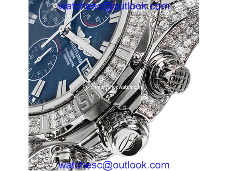 Breitling Super Avenger A13370 Diamond Case Blue Sticks Dial Watch Breitling