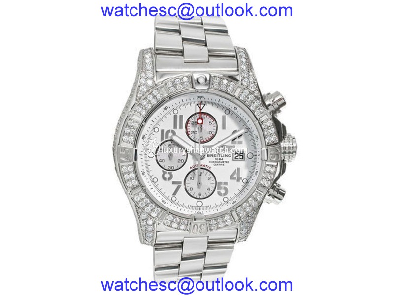 Breitling A13370 Super Avenger White Dial Diamond Mens Watch Breitling