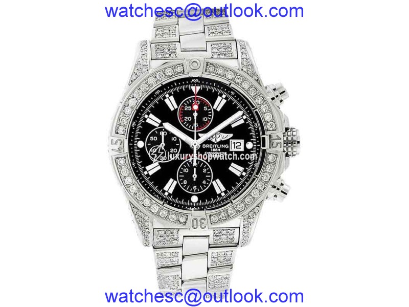 Breitling A13370 Super Avenger Black Covered Over 13ct Diamond Watch Breitling