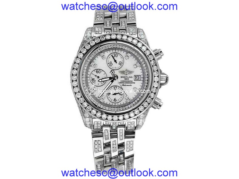 Breitling Evolution A13356 White Dial 18ct. Diamond Mens Watch Breitling