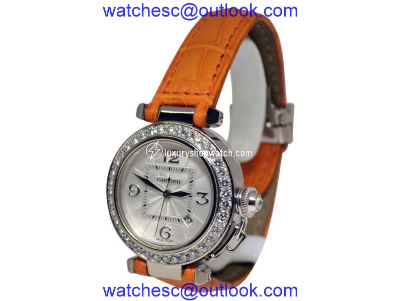 Cartier Pasha 2398 18K White Gold & Leather Automatic 32mm Womens Watch Cartier