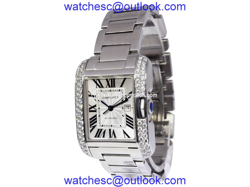 Cartier Tank Anglaise W5310009 Stainless Steel & Diamond Automatic 29.8mm Mens Watch Cartier