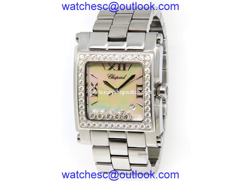 Chopard Happy Sport Square XL 28-8448/20 Stainless Steel Mother of Pearl Diamond 32mm Womens Watch Chopard