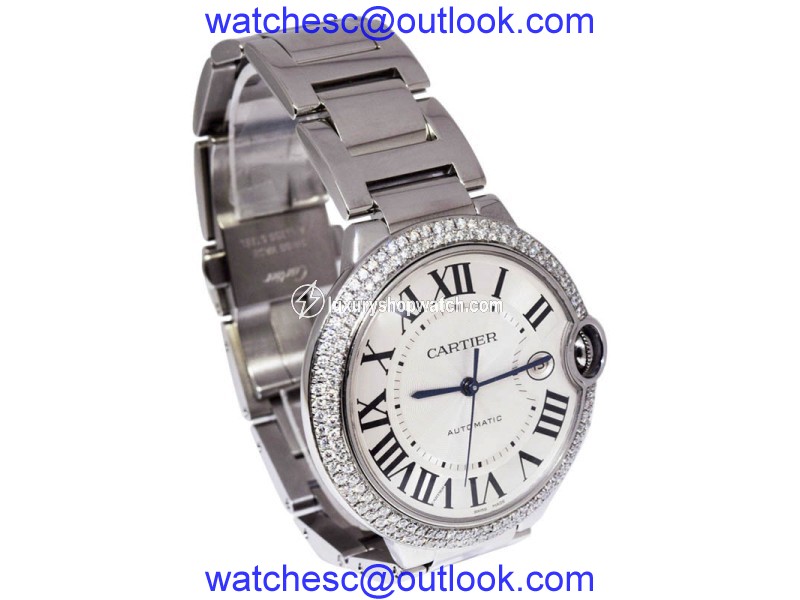 Cartier Ballon Bleu 3001 Stainless Steel and Silver Roman Dial Automatic 42mm Mens Watch Cartier