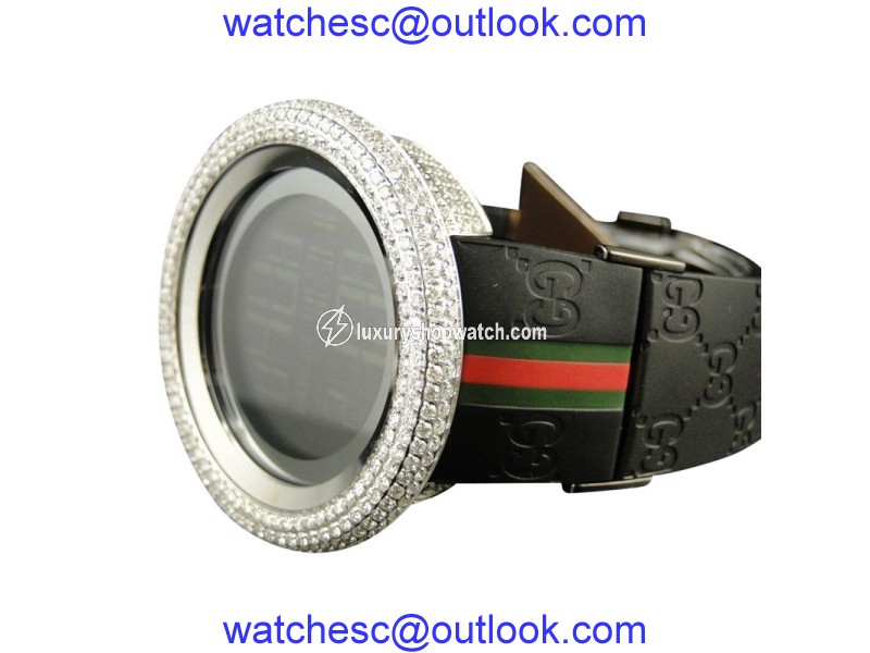 Gucci White Bezel I Yah 114 Digital 2 Timezone Vs Diamond Mens Watch Gucci
