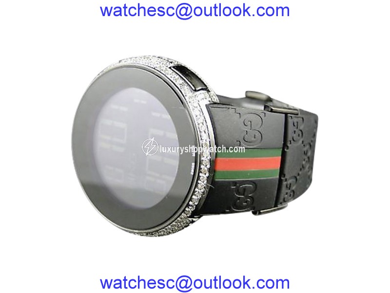 Gucci Mens Custom White Full I Digital Diamond 5.5 Ct Watch Gucci