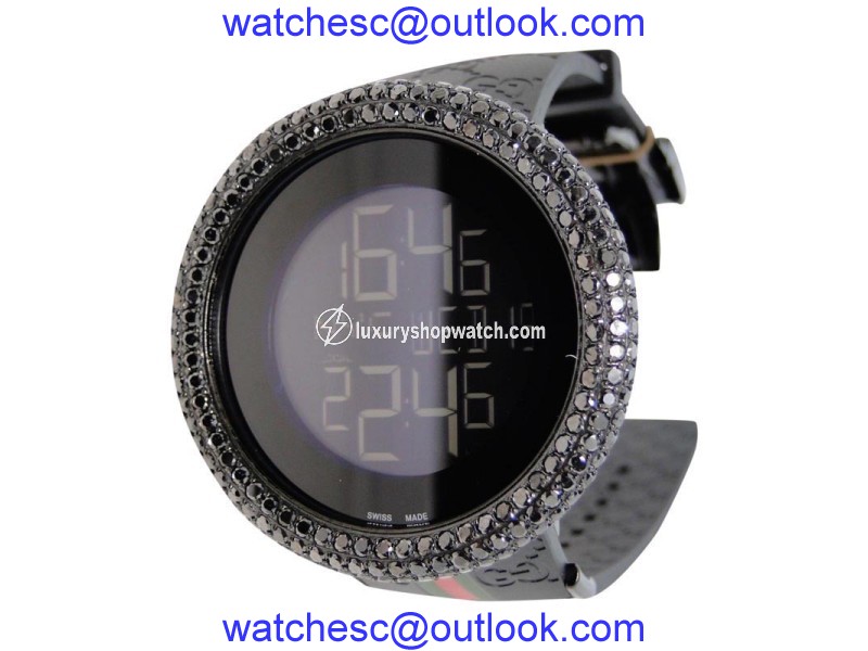Gucci Digital Black Diamond 17.0 Ct Mens Custom Big Bezel Watch Gucci