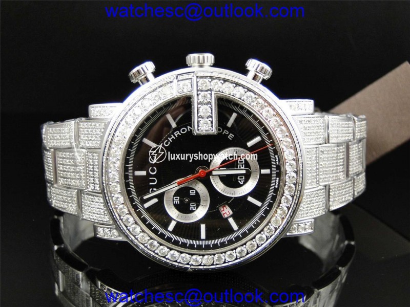 Gucci "G" YA101331 Chrono 101 G 14 CT Black and White Diamond Mens Watch Gucci