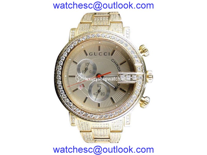 Gucci Ya101312 Fully Iced Out 14 Ct Diamond Gold Mens Watch Gucci