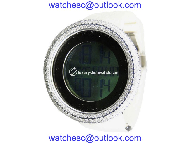 Gucci YA114403 White Rubber 9ct. Diamond 45 mm Womens Watch Gucci