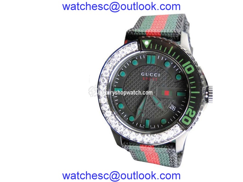 Gucci YA126229 Timeless Canvas Flag Band 2.5 Ct Diamond Mens Watch Gucci