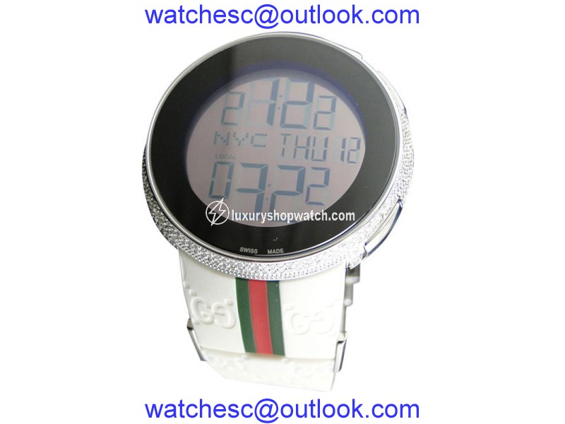 Gucci YA114214 Digital White Full 4 Ct Diamond Mens Watch Gucci