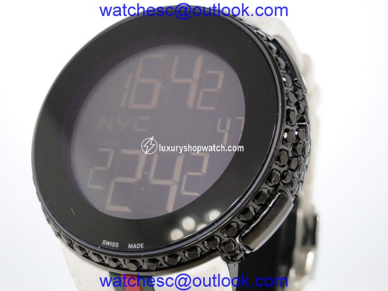 Gucci Mens White Full I Digital Ya114214 Black Diamond Watch Gucci