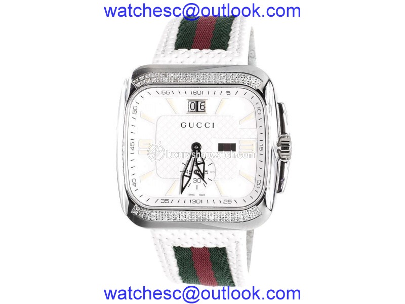 Gucci YA131303 Coupe Red Green Flag Band White 1.0ct Diamond Sports Mens Watch Gucci