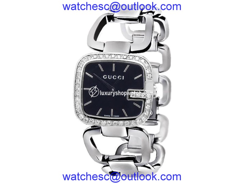 G-Gucci YA125407 Black Dial 2CT Genuine Diamond Stainless Steel Swiss Watch Gucci