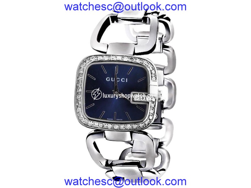 Gucci YA125405 Blue Dial 2CT Swiss Made Genuine Diamond Stainless Steel Women Watch Gucci