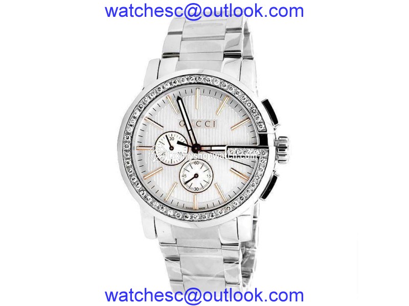 Gucci 101 G-Chrono Rose Gold Dial Diamond Mens 44mm YA101201 3.0Ct Watch Gucci