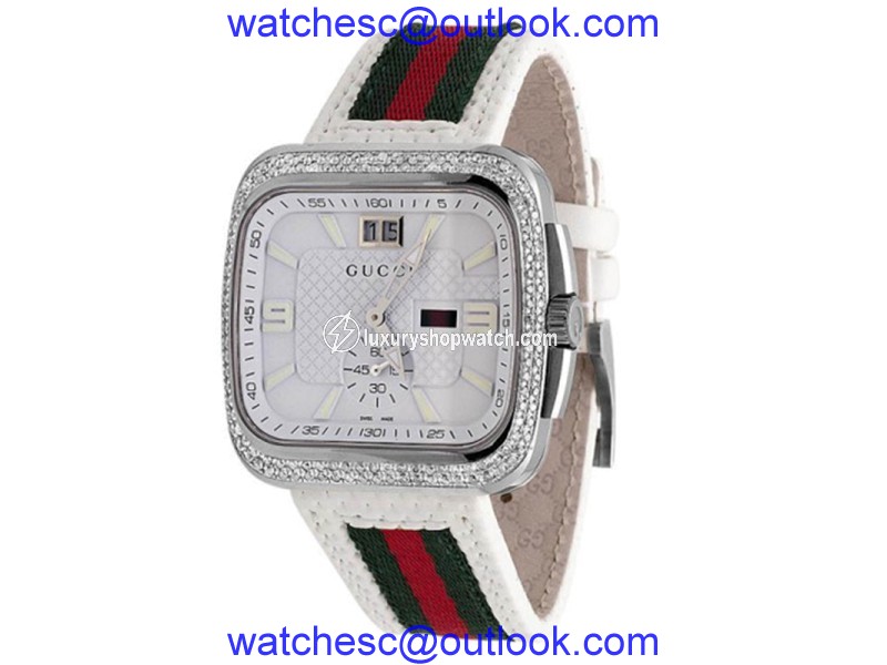Gucci YA131303 Coupe Red Green Flag Band With Diamonds Sports Mens Watch Gucci