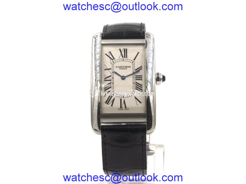 Cartier Tank American Platinum & 18K White Gold Manual Wind Leather Strap 45 x 26 mm Mens Watch Cartier