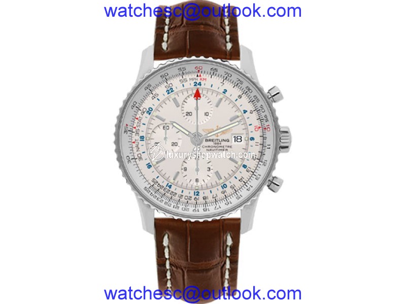Breitling Navitimer World A2432212/G571/443X Stainless Steel / Brown Leather 46mm Mens Watch Breitling
