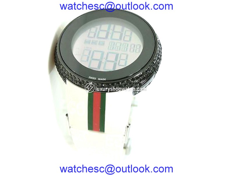 Gucci Digital White Diamond Black Mens Watch Gucci