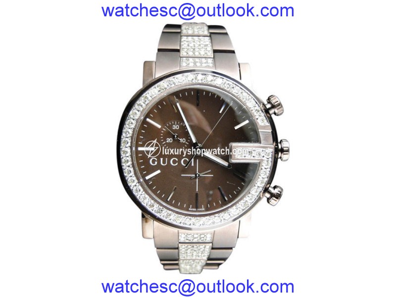 Gucci YA101341 Brown PVD Metal Band Chrono 6 Ct Diamond Mens Watch Gucci