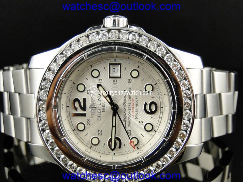Breitling Superocean 45mm 5 Ct Diamond Bezel Mens Watch Breitling