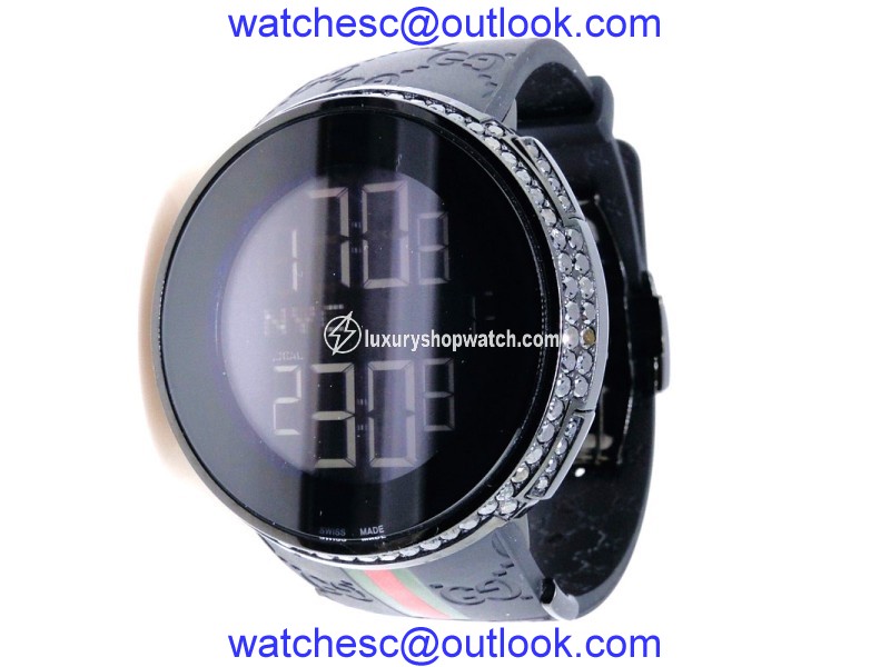 Gucci I-Gucci YA114207 Digital 2 Row Black Diamond Mens Watch Gucci