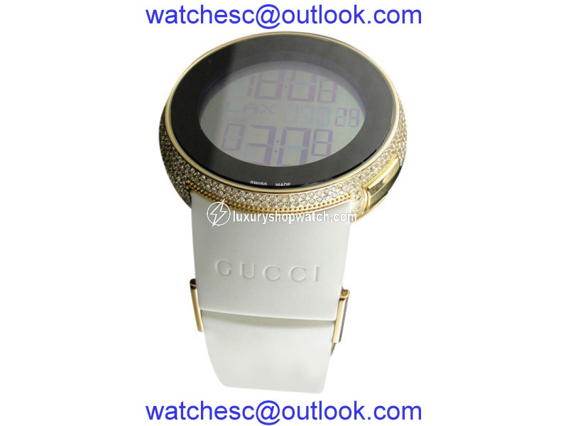 Gucci YA114216 Grammy Gold Digital White Full 4 Ct Diamond Watch Mens Gucci
