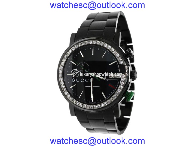 Gucci YA101331 101 G Black PVD Real 3.5 Ct Diamond Mens 44mm Watch Gucci