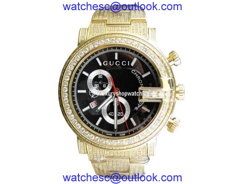 Gucci Ya101334 New Custom Mens 101 G Gold PVD Real 44mm Diamond 8.85 Ct Watch Gucci