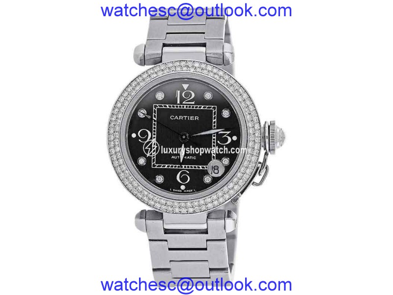 Cartier 2324 Pasha Automatic Midsize Diamond Bezel Stainless Steel Watch Cartier