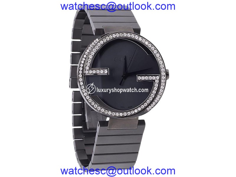 Gucci YA133210 Interlocking Black PVD Stainless Steel Diamond 2.5 Ct Mens Watch Gucci