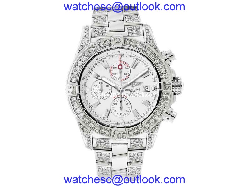 Breitling A13370 Super Avenger White Covered Over 13ct Diamond Watch Breitling