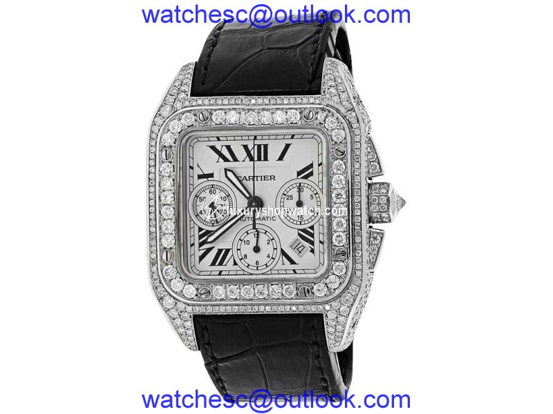 Cartier Santos 100 Xl Chronograph 17ct Natural Diamonds Watch Cartier