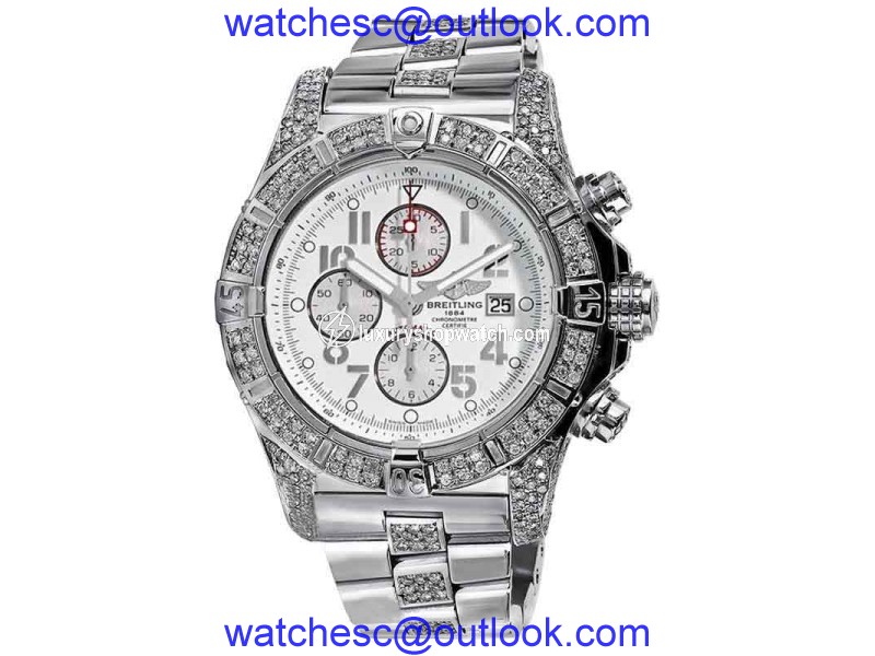 Breitling Super Avenger A13370 White Dial 48.4mm Mens Diamond Watch Breitling