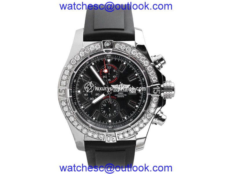 Breitling A13370 Super Avenger Chronograph Black Dial Diamond 48mm Men's Watch Breitling