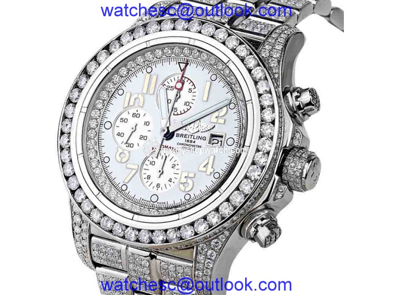 Breitling Super Avenger A13370 White Index Dial & Diamond Men's Watch Breitling
