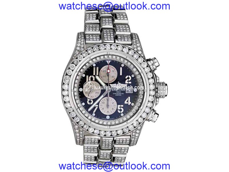 Breitling Super Avenger A13370 Blue Index Dial Stainless Steel Mens Watch Breitling