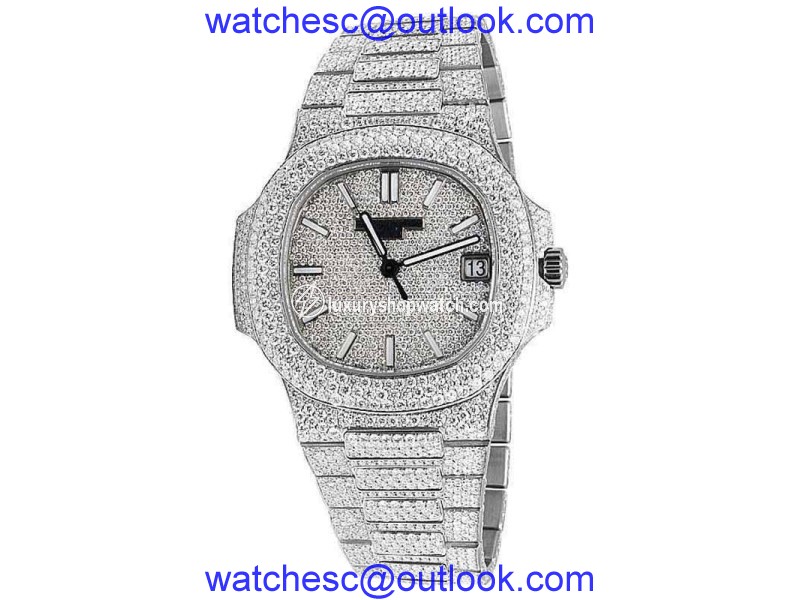 Patek Phillipe Nautilus 5711/1A Steel Pave Set 26.5ct Diamond Mens Watch Patek Phillipe