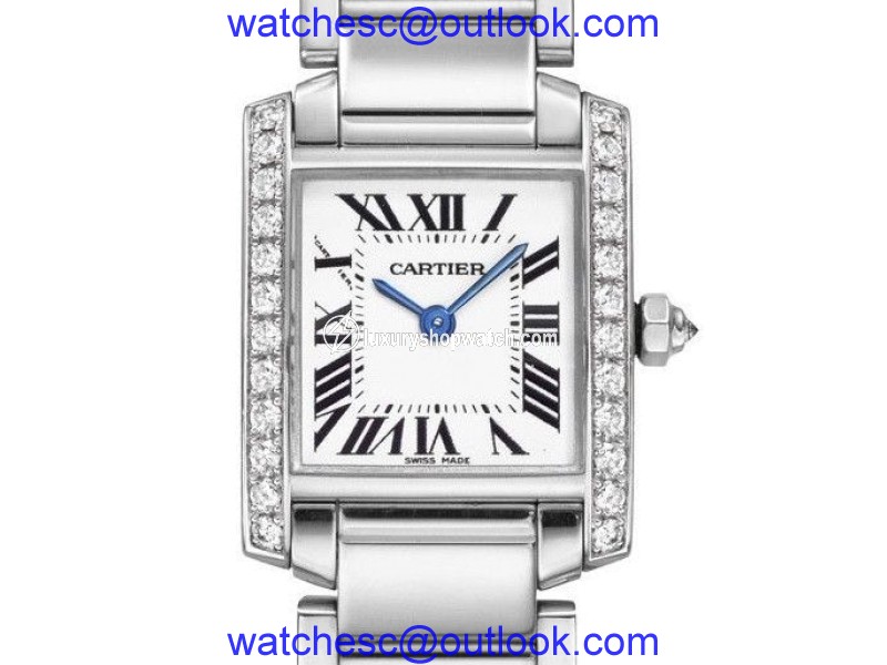 Cartier Tank Francaise WE1002S3 18K White Gold Diamond Quartz 20mm Womens Watch Cartier