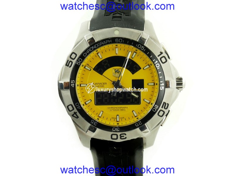 Tag Heuer Aquaracer CAF1011 Stainless Steel Yellow Dial Quartz Digital 43mm Mens Watch Tag Heuer