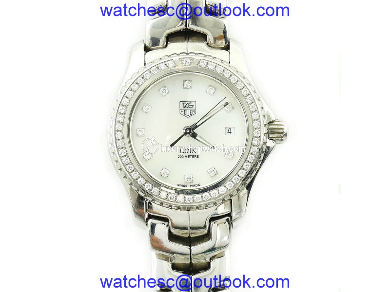 Tag Heuer Link WJ131A Stainless Steel White Mother Of Pearl Diamond Dial Bezel 27mm Womens Watch Tag Heuer
