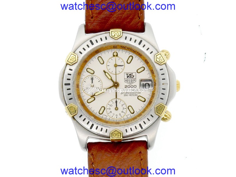 Tag Heuer 165.806 Stainless Steel White Dial Gold Bezel 40mm Mens Watch Tag Heuer